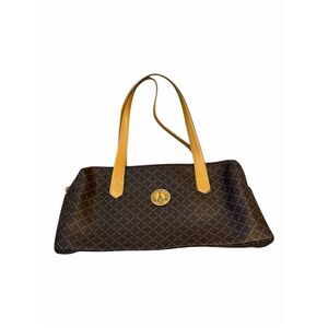 LA TOUR EIFFEL Paris 1887 Brown Monogram Barrel Shoulder Bag Tan Trim Zip Purse